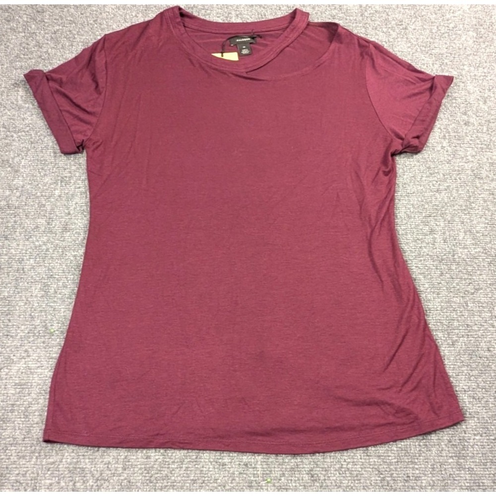Halogen Women's Burgundy Crew Neck Short Sleeve Tee Shirt Size M